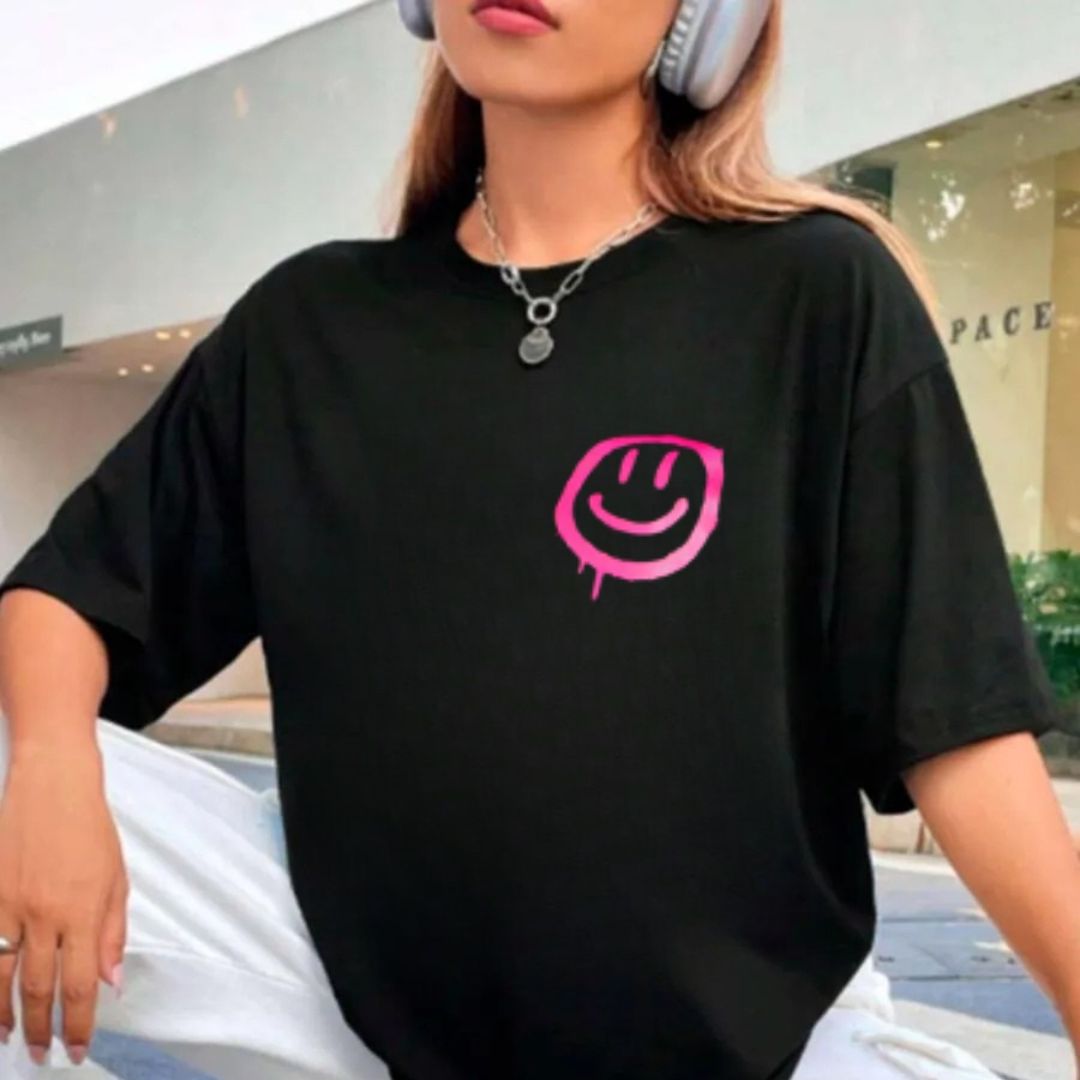 Camiseta Evangélica Preta e Rosa - Jesus Makes Me Smile