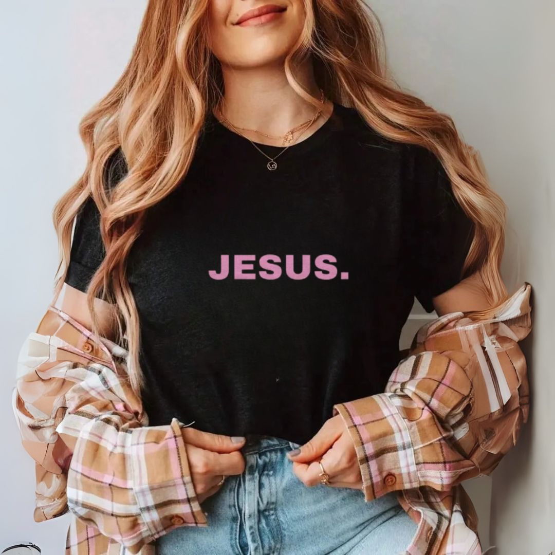 Camiseta Evangélica Preta e Rosa - Jesus