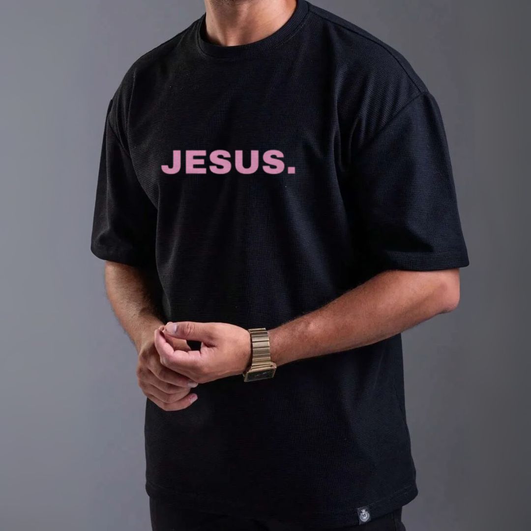 Camiseta Evangélica Preta e Rosa - Jesus