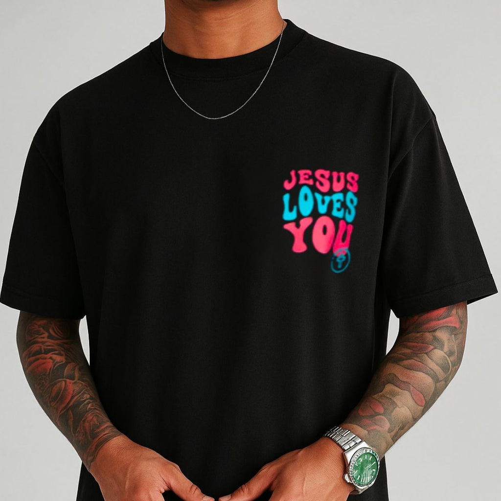 Camiseta Evangélica Preta - Jesus Loves You