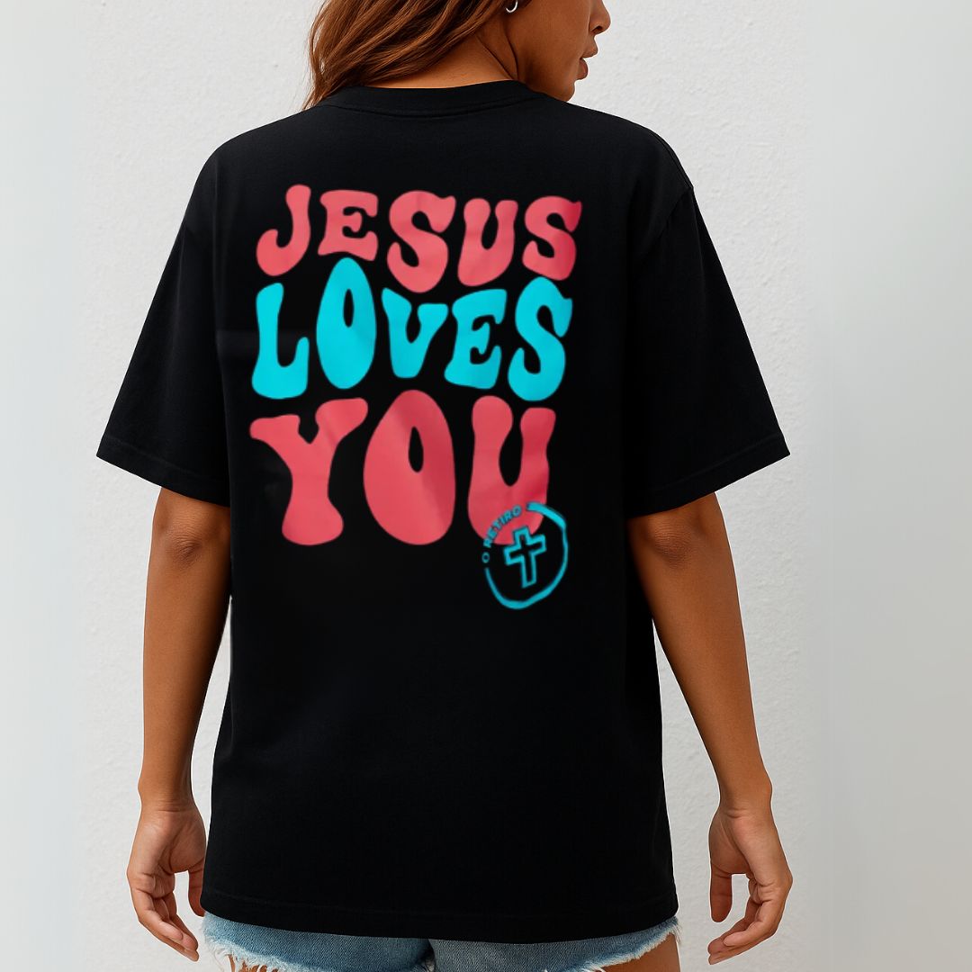 Camiseta Evangélica Preta - Jesus Loves You