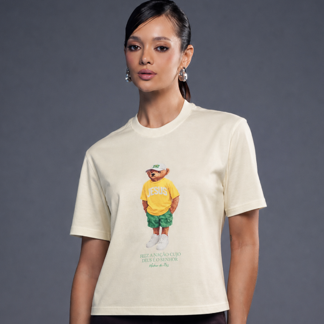 T-SHIRT AD CHRISTIAN BEAR FELIZ É A NAÇÃO - MARFIM
