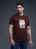 T-SHIRT  CHRISTIAN BEAR JESUS SAVES BRO MARROM