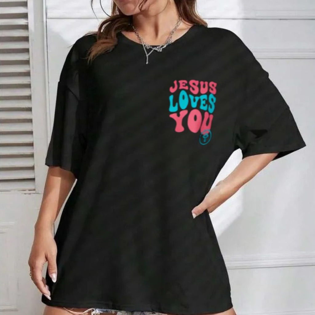 Camiseta Evangélica Preta - Jesus Loves You