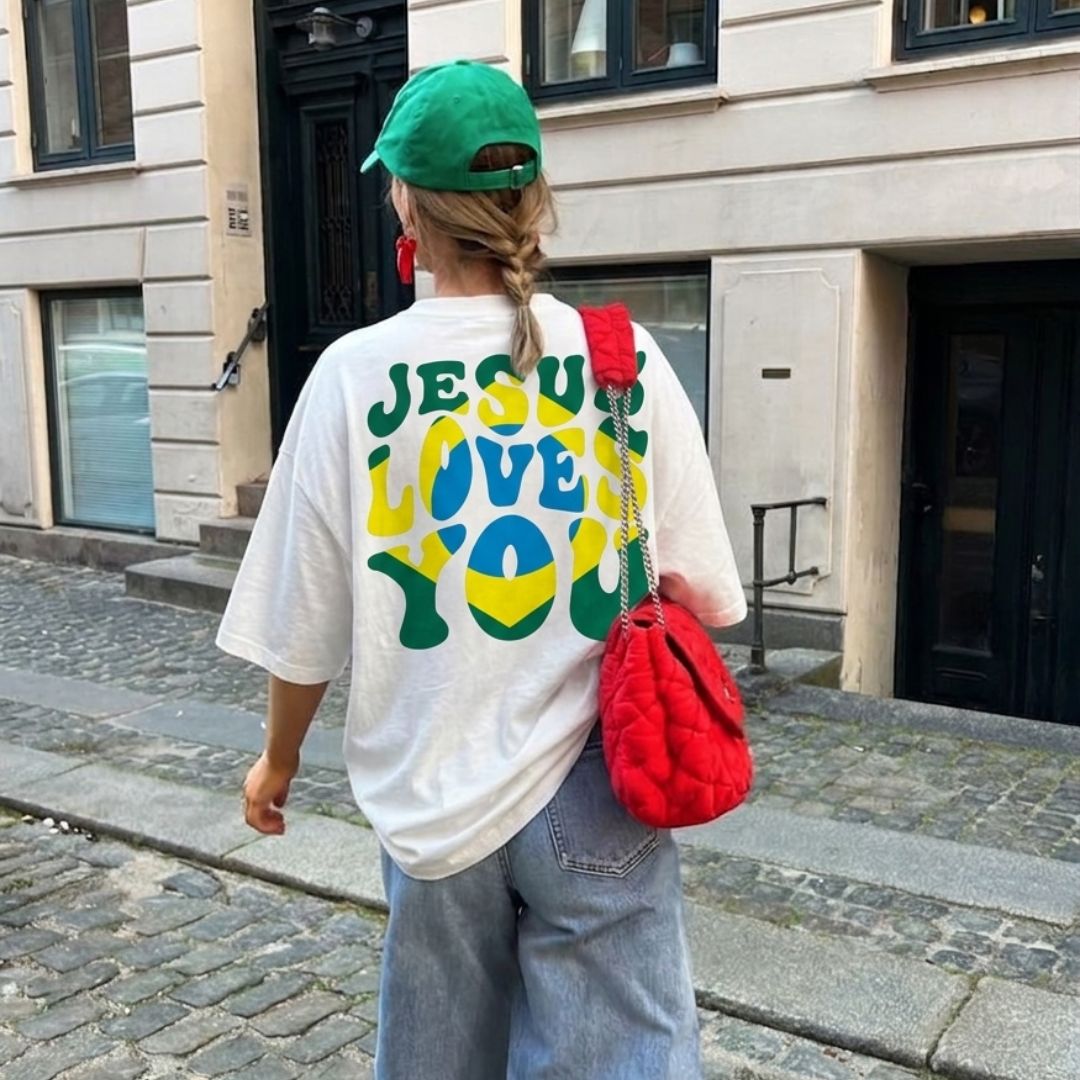 PRÉ-VENDA Camiseta Cristã - Jesus Loves You -  Amarelo e Verde BR
