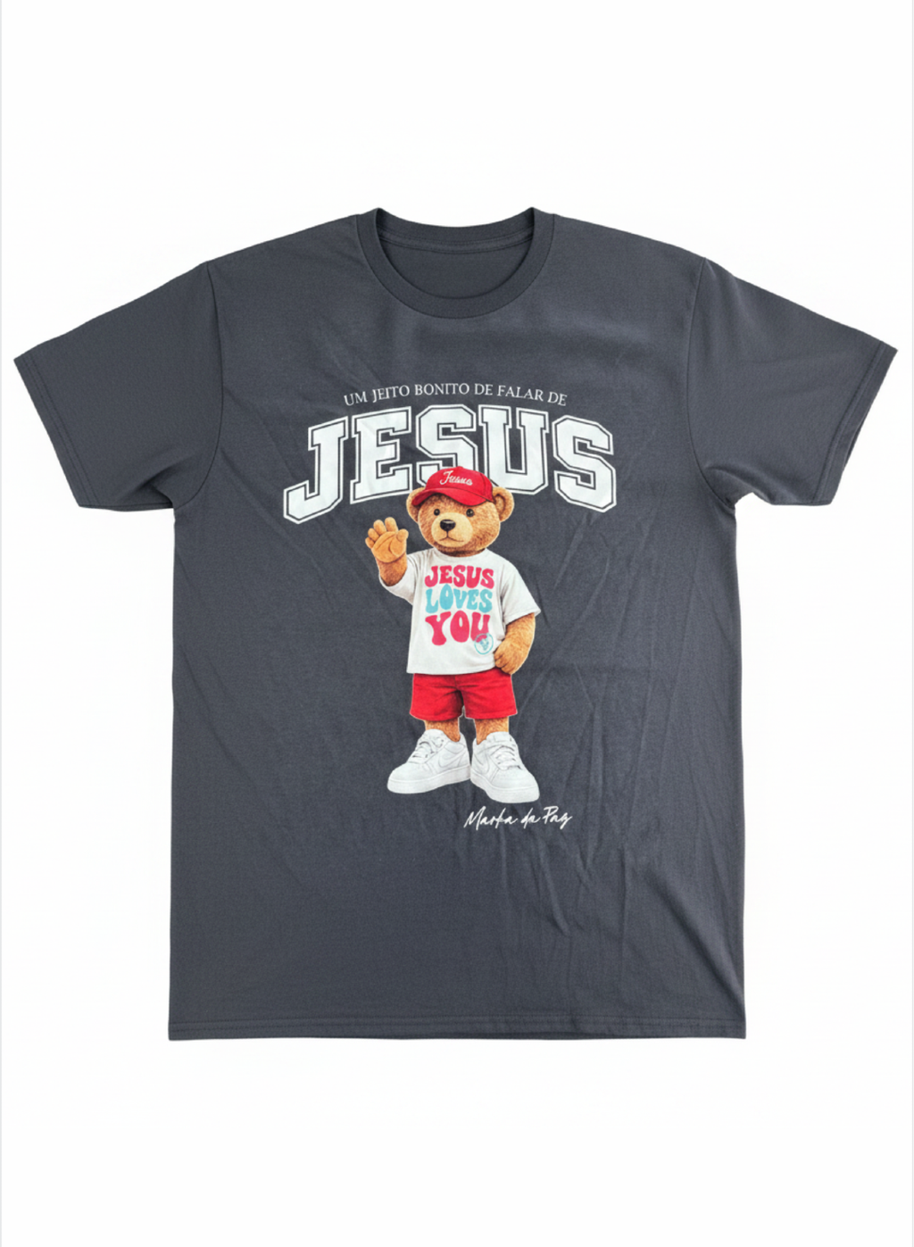 T-SHIRT INFANTIL CHRISTIAN BEAR JESUS LOVES YOU GRAFITE